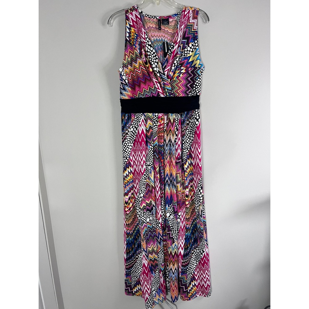 New Directions Womens Large Pink Cobalt Chevron Polka Dot Maxi Dress 3DY62W72344